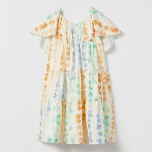 Zara Girls Floral Print Tiered Dress with Flutter Sleeves
